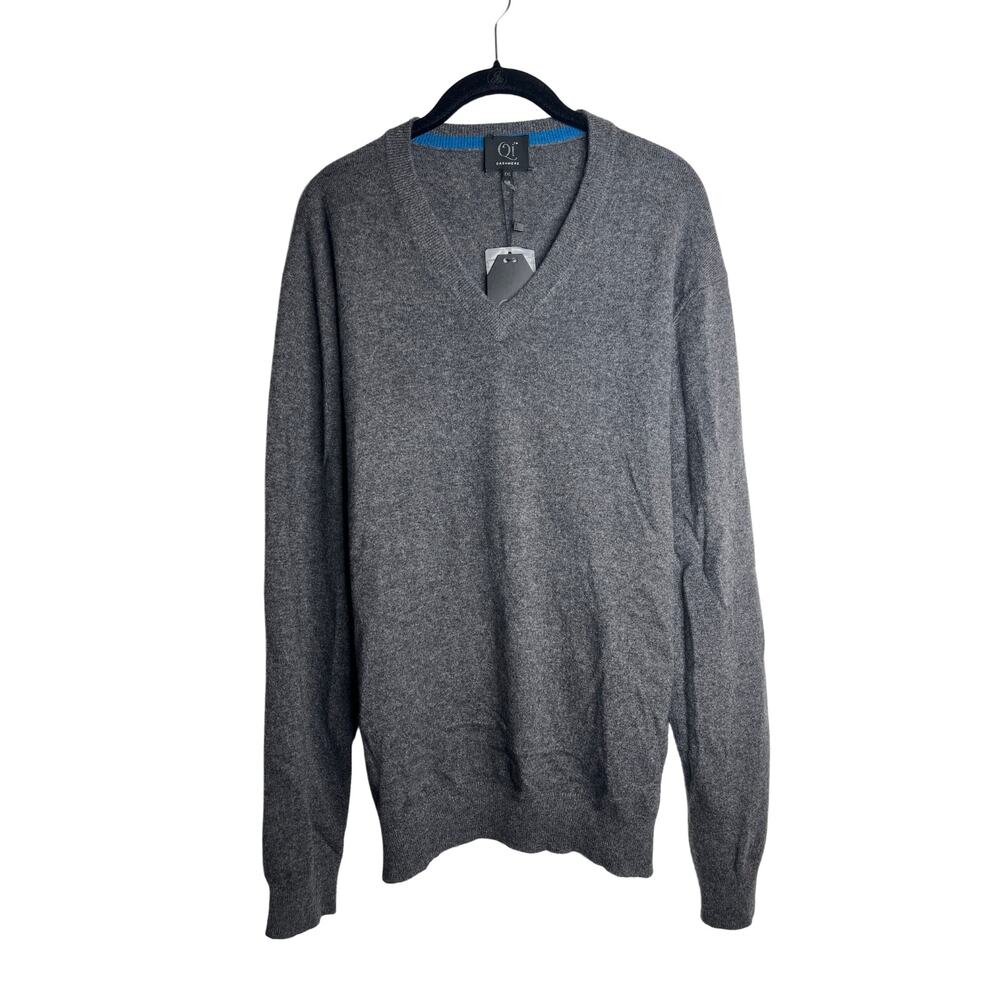 1-32 QI CASHMERE Men's 100% Cashmere V-Neck Sweater Charcoal-Gray 2XL